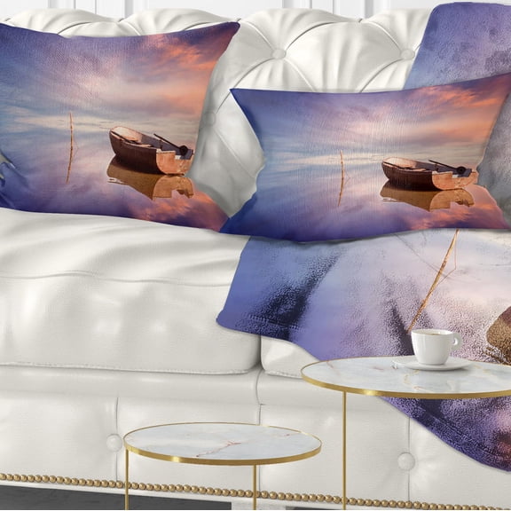 Designart Lonely Boat in Colorful Sea - Seascape Throw Pillow - 12x20