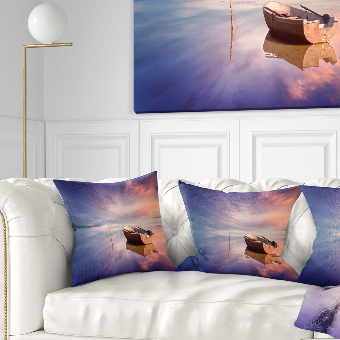 Designart Lonely Boat in Colorful Sea - Seascape Throw Pillow - 16x16