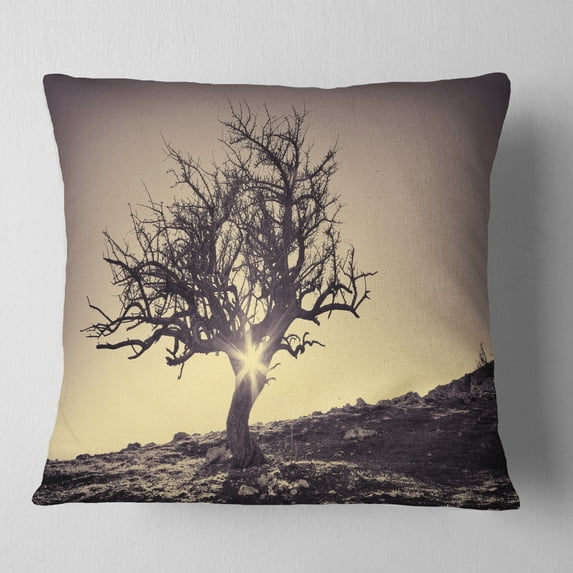 Designart Lonely Grey Tree in Mountain - Landscape Printed Throw Pillow - 16x16