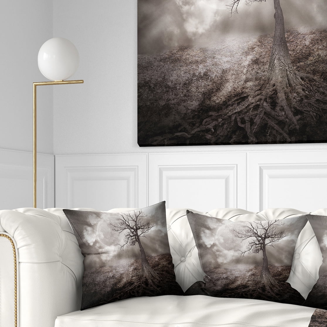 Designart Lonely Tree Holding the Moon - Landscape Printed Throw Pillow - 18x18