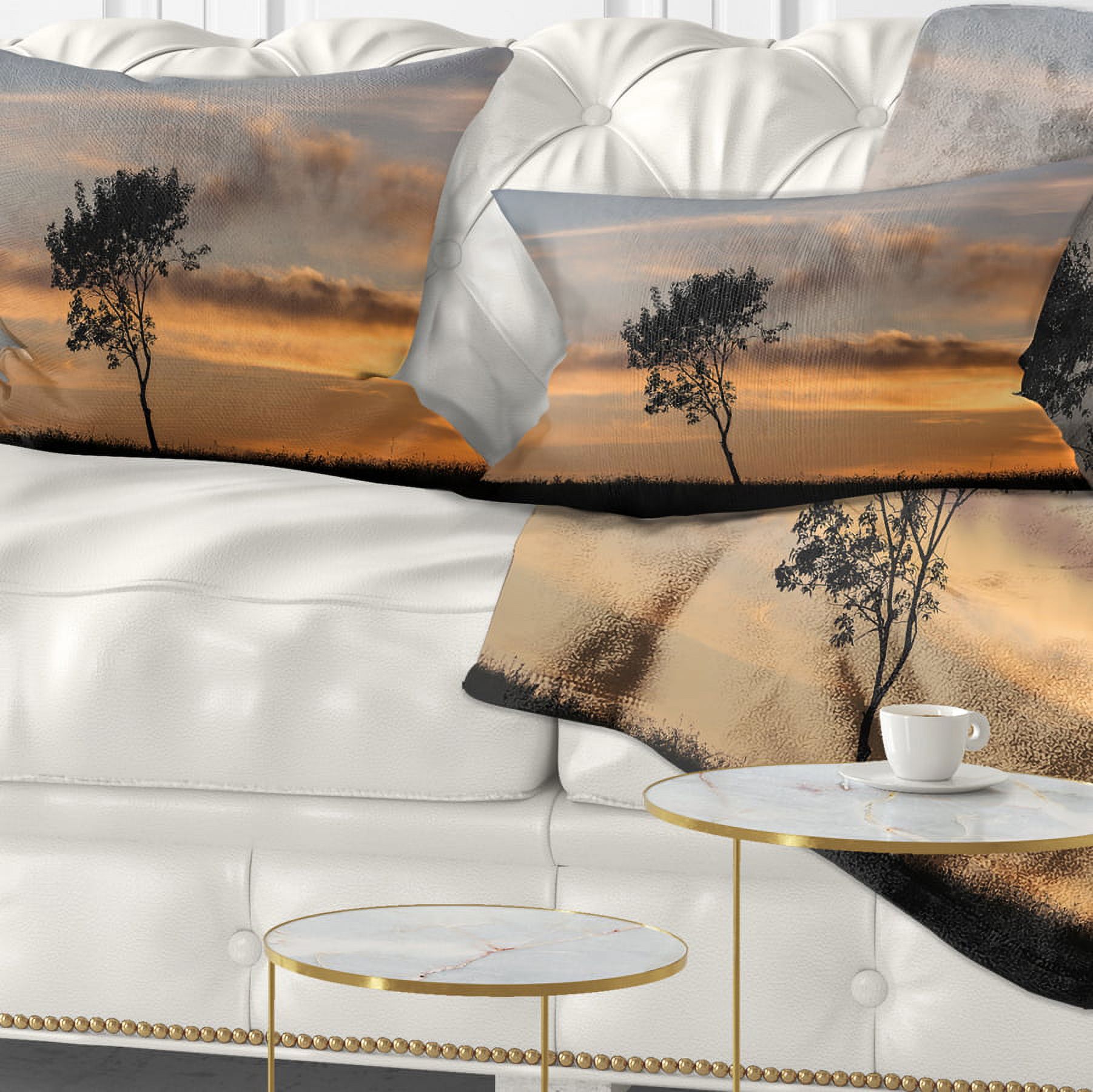 Designart Lonely Tree Silhouette Leftwards - Landscape Printed Throw Pillow - 12x20