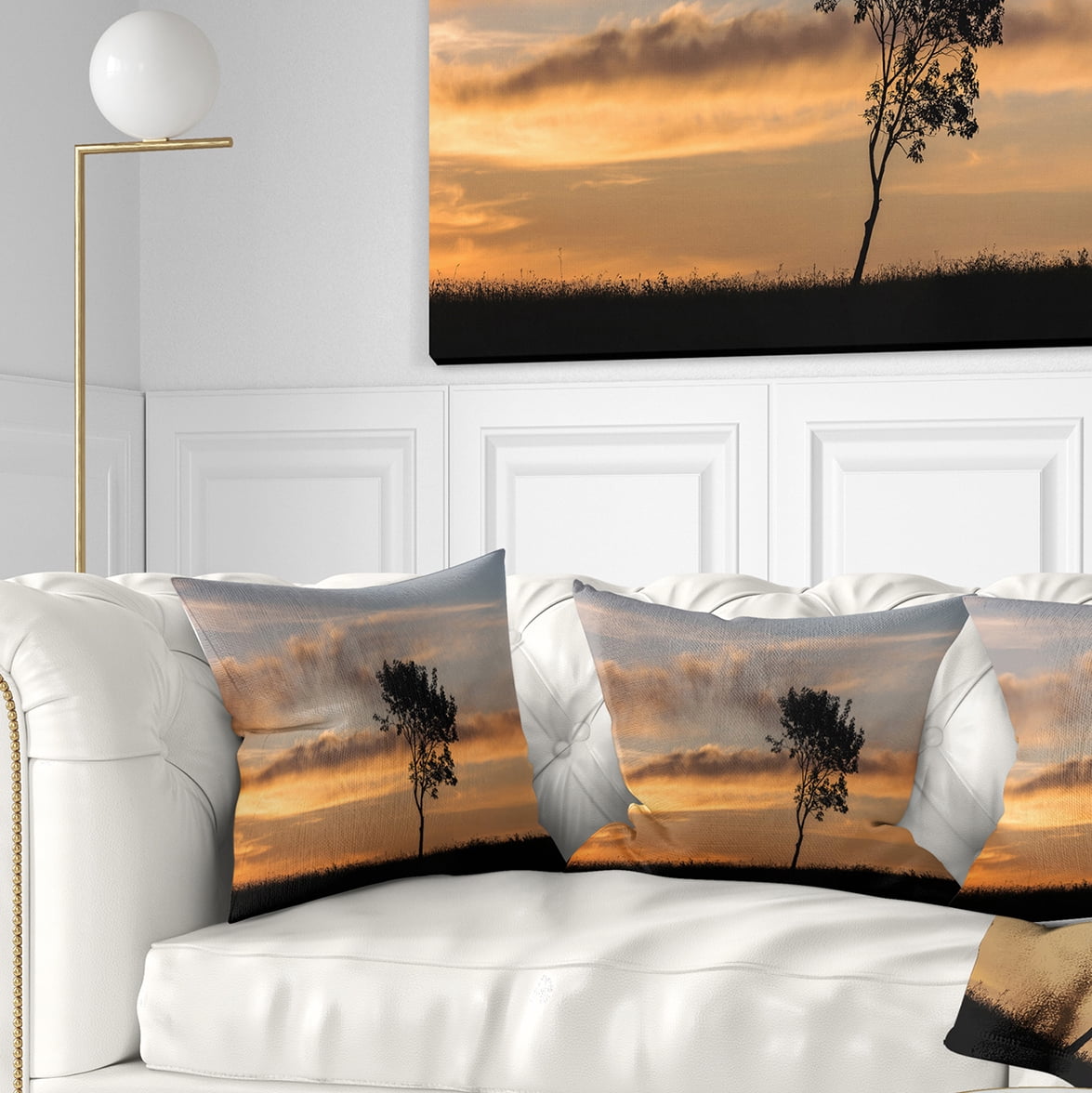 Designart Lonely Tree Silhouette Rightwards - Landscape Printed Throw Pillow - 16x16