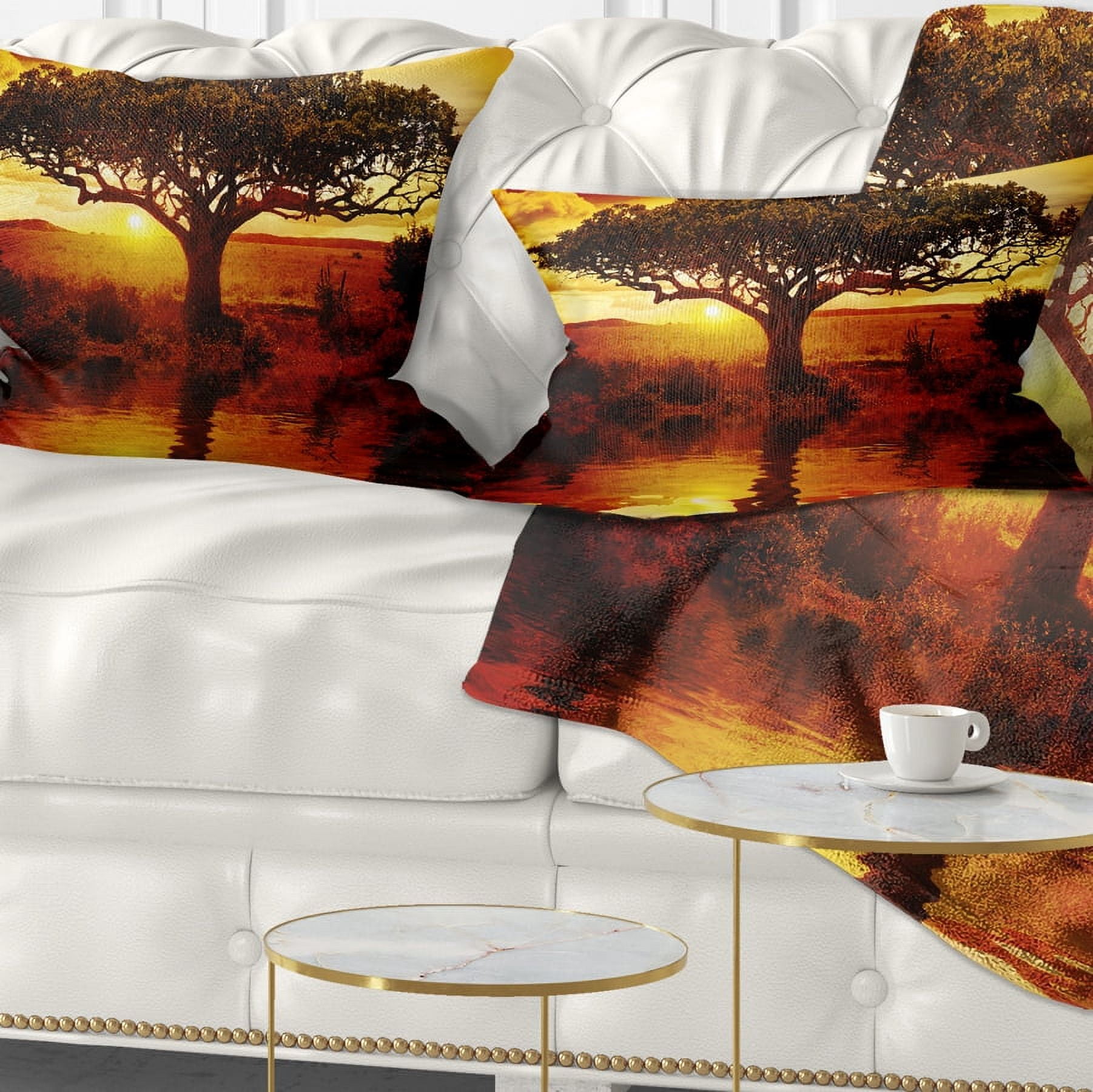 Designart Lonely Tree in African Sunset - African Landscape Printed Throw Pillow - 12x20
