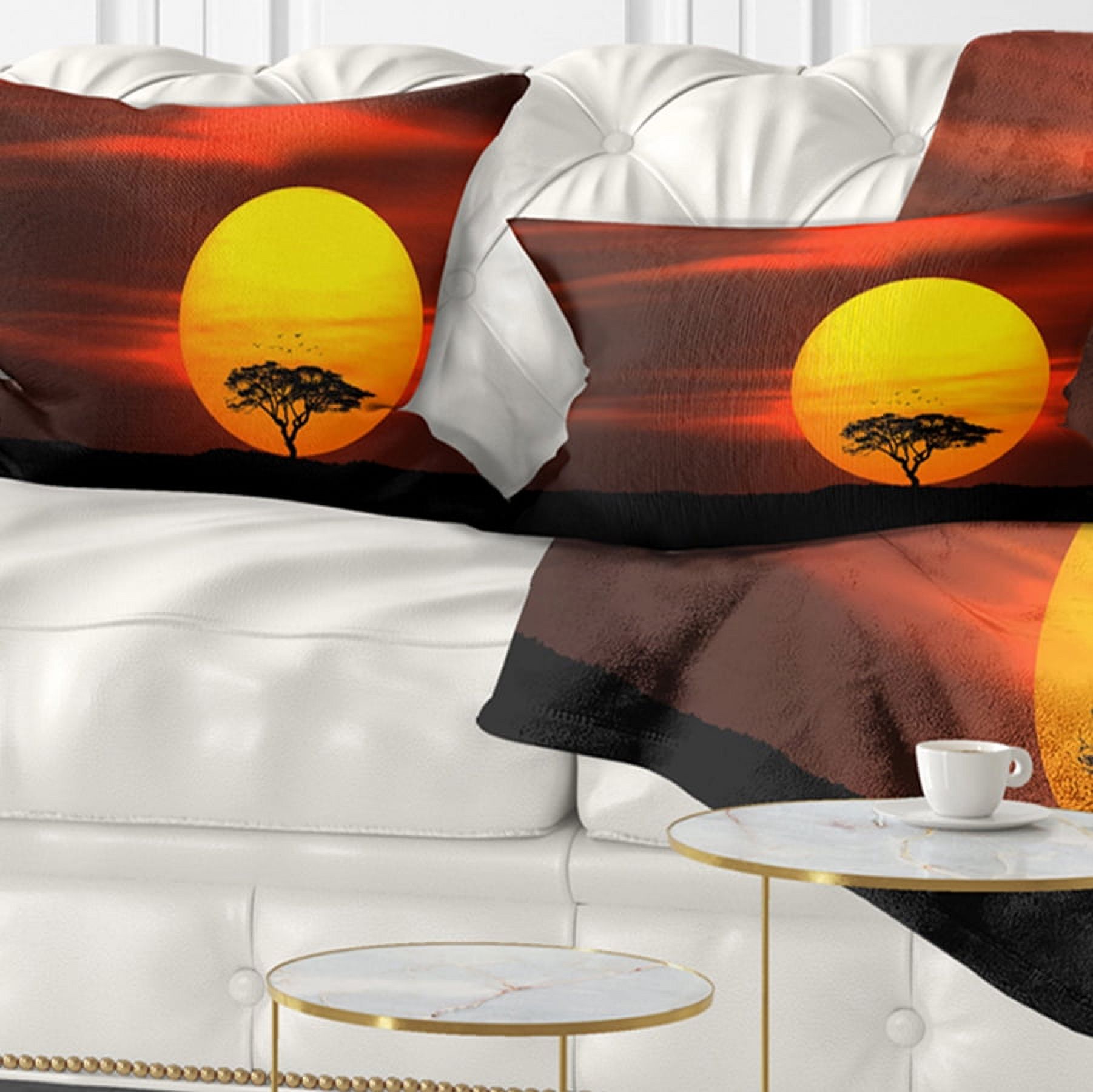 Designart Lonely Tree with Birds at Sunset - Landscape Printed Throw Pillow - 12x20