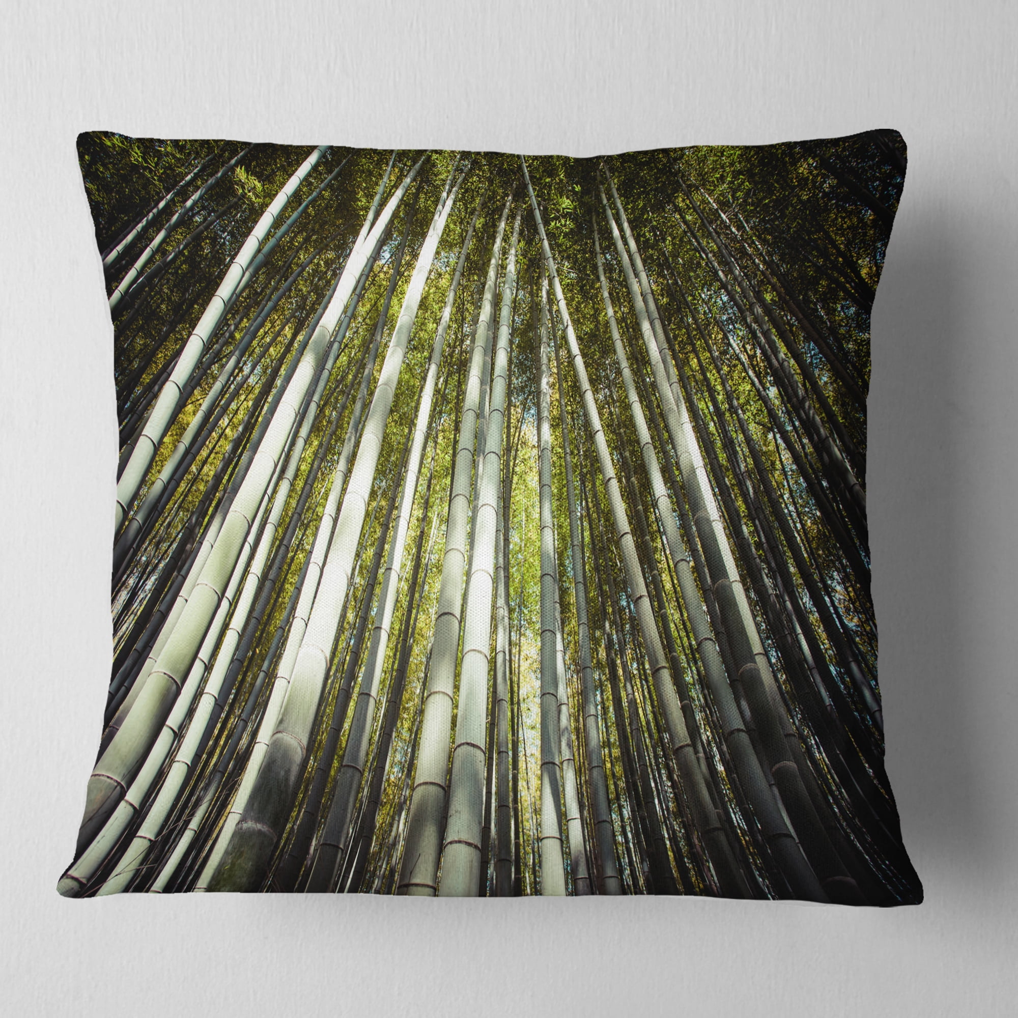 Designart Long Bamboos in Bamboo Forest - Forest Throw Pillow - 18x18
