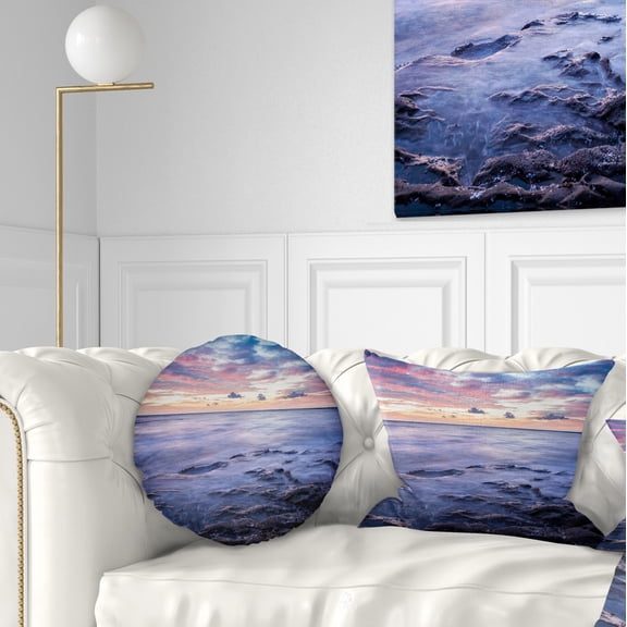 Designart Long Exposure Twilight Sea Rocks - Beach Photo Throw Pillow - 12x20