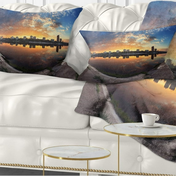 Designart Long Summer Sunset in Yellow - Landscape Photography Throw Pillow - 12x20