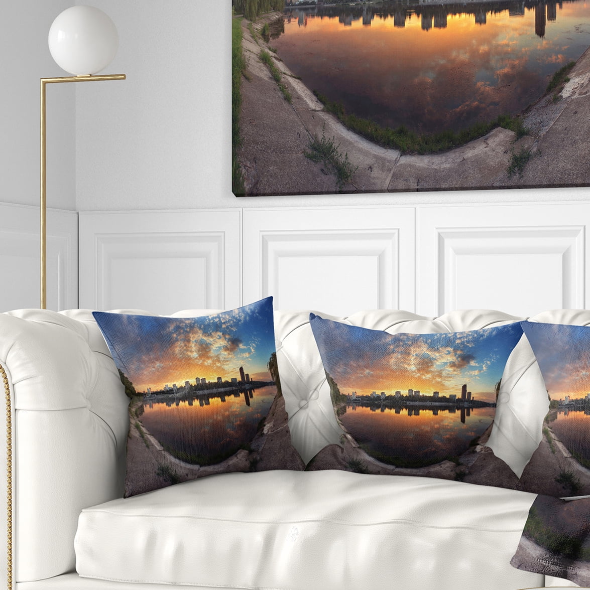 Designart Long Summer Sunset in Yellow - Landscape Photography Throw Pillow - 16x16