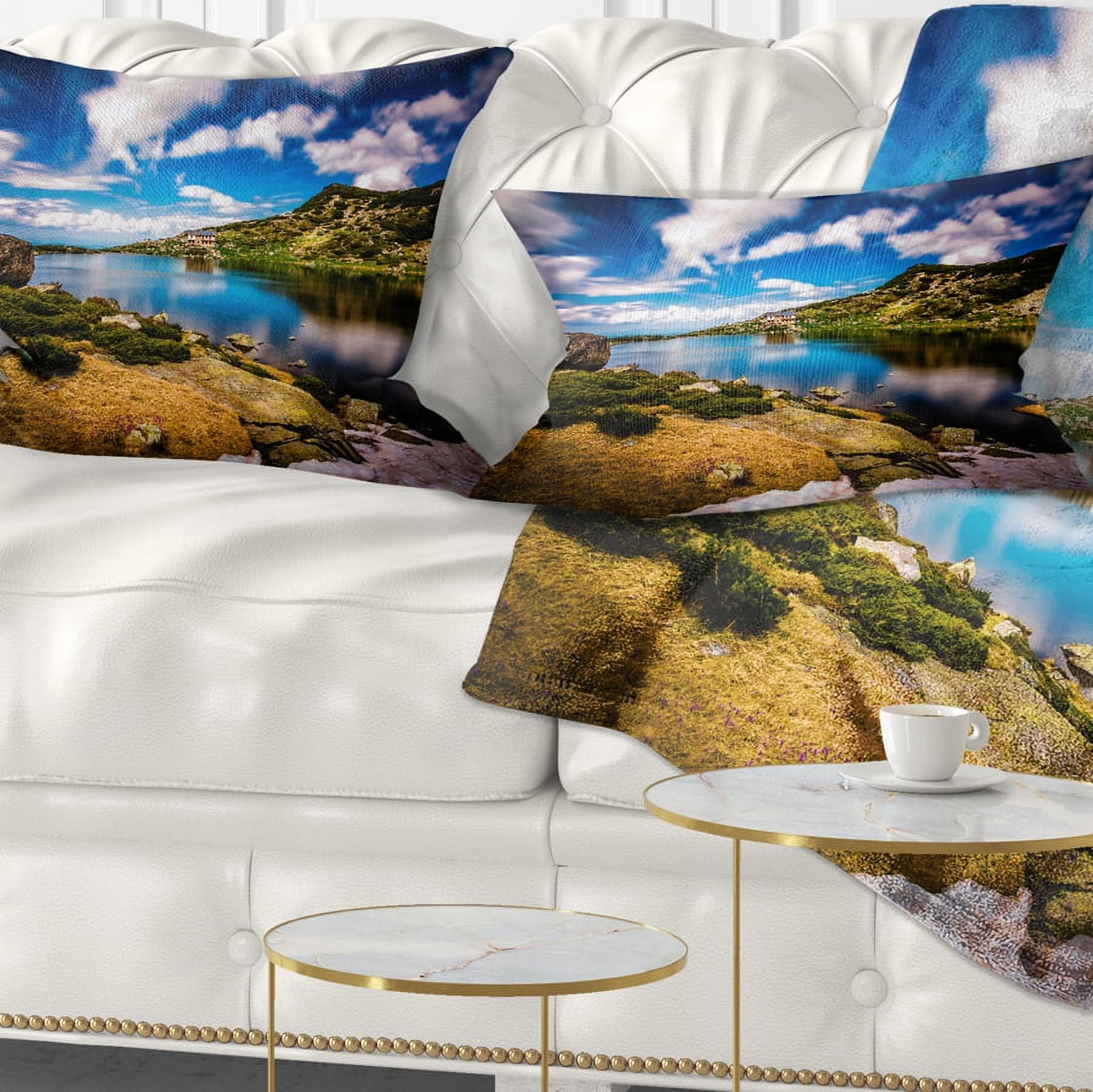 Designart Long View of Seven Rila Lakes - Landscape Printed Throw Pillow - 12x20