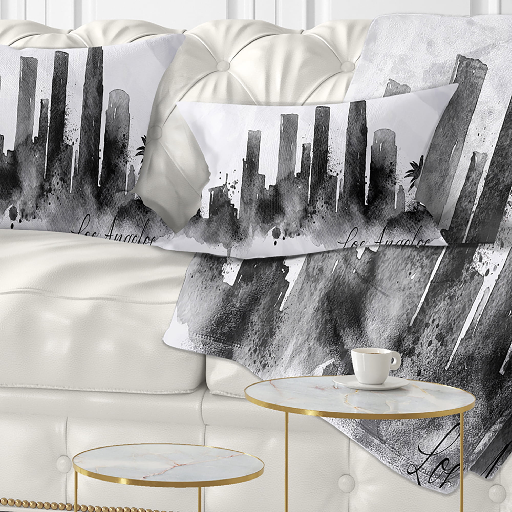 Designart Los Angeles Black Silhouette - Cityscape Painting Throw Pillow - 12x20