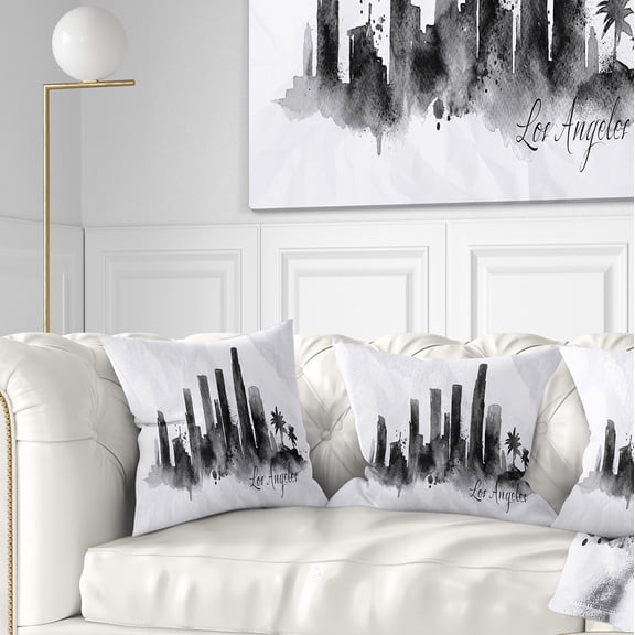 Designart Los Angeles Black Silhouette - Cityscape Painting Throw Pillow - 16x16