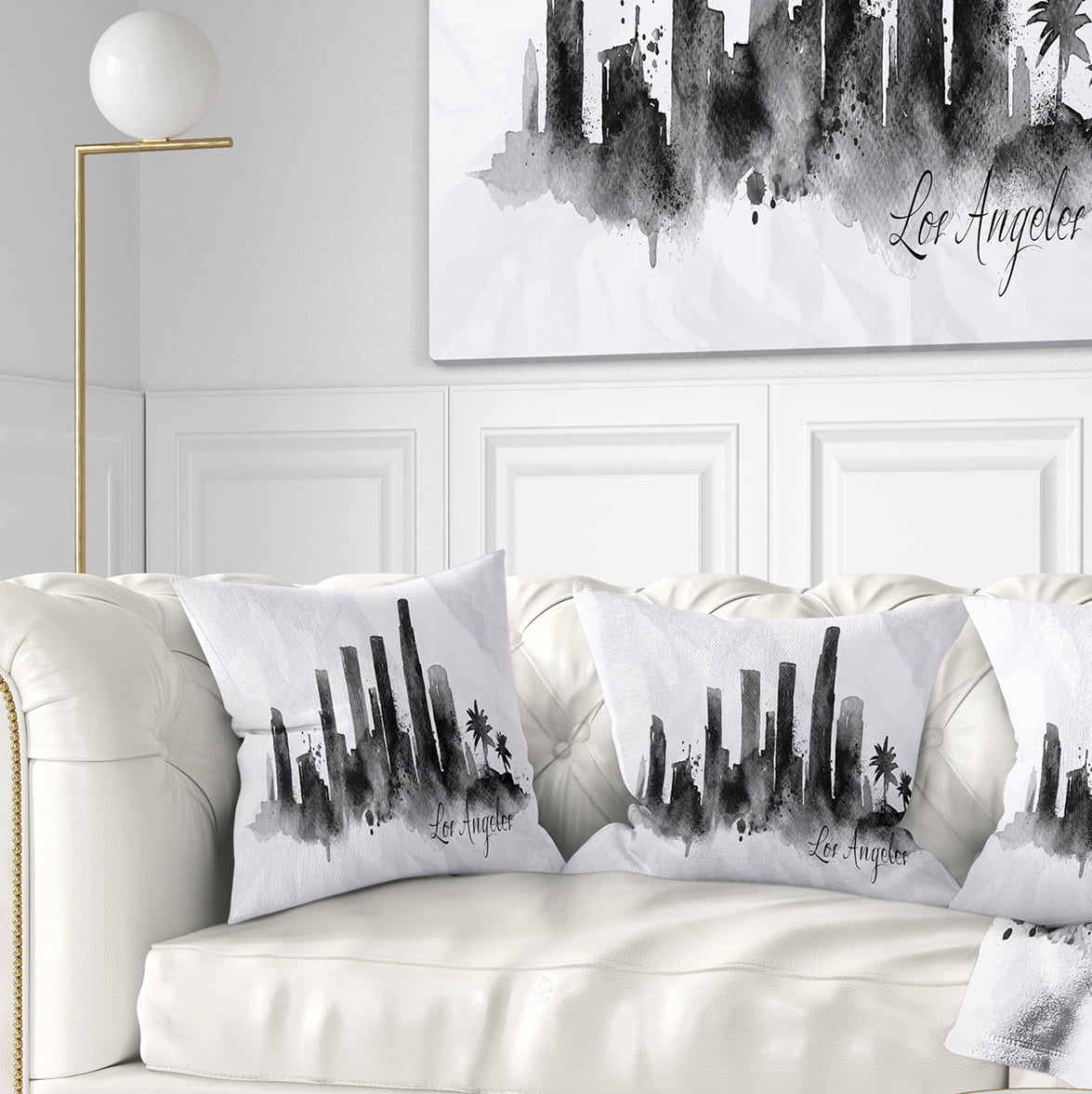 Designart Los Angeles Black Silhouette - Cityscape Painting Throw Pillow - 18x18