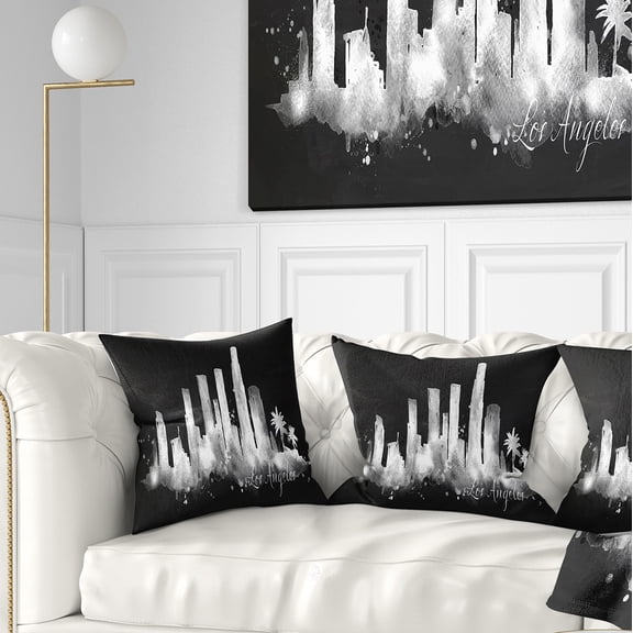 Designart Los Angeles Dark Silhouette - Cityscape Painting Throw Pillow - 16x16