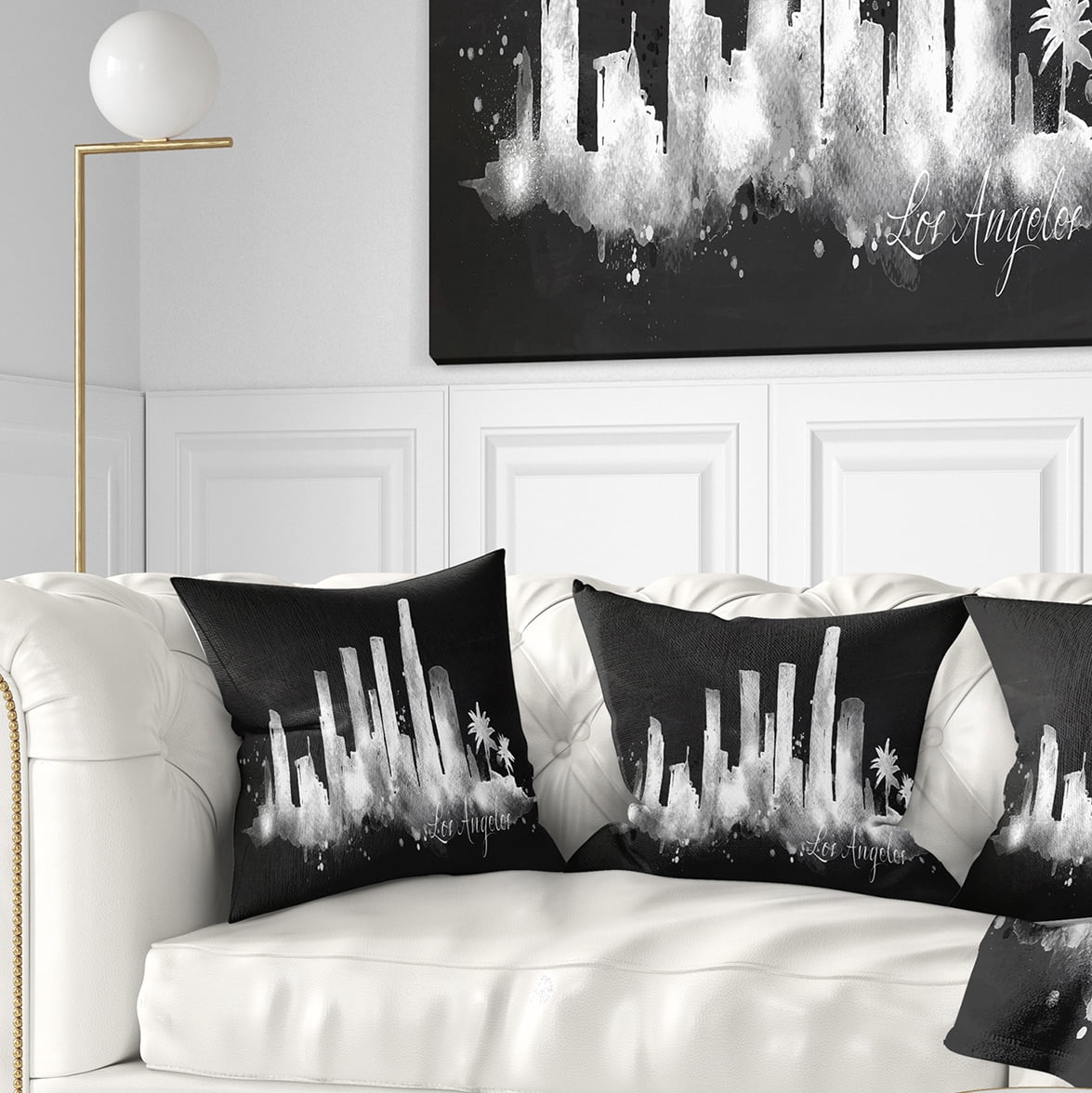 Designart Los Angeles Dark Silhouette - Cityscape Painting Throw Pillow - 18x18