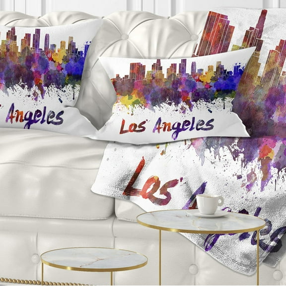 Designart Los Angeles Skyline - Cityscape Throw Pillow - 12x20