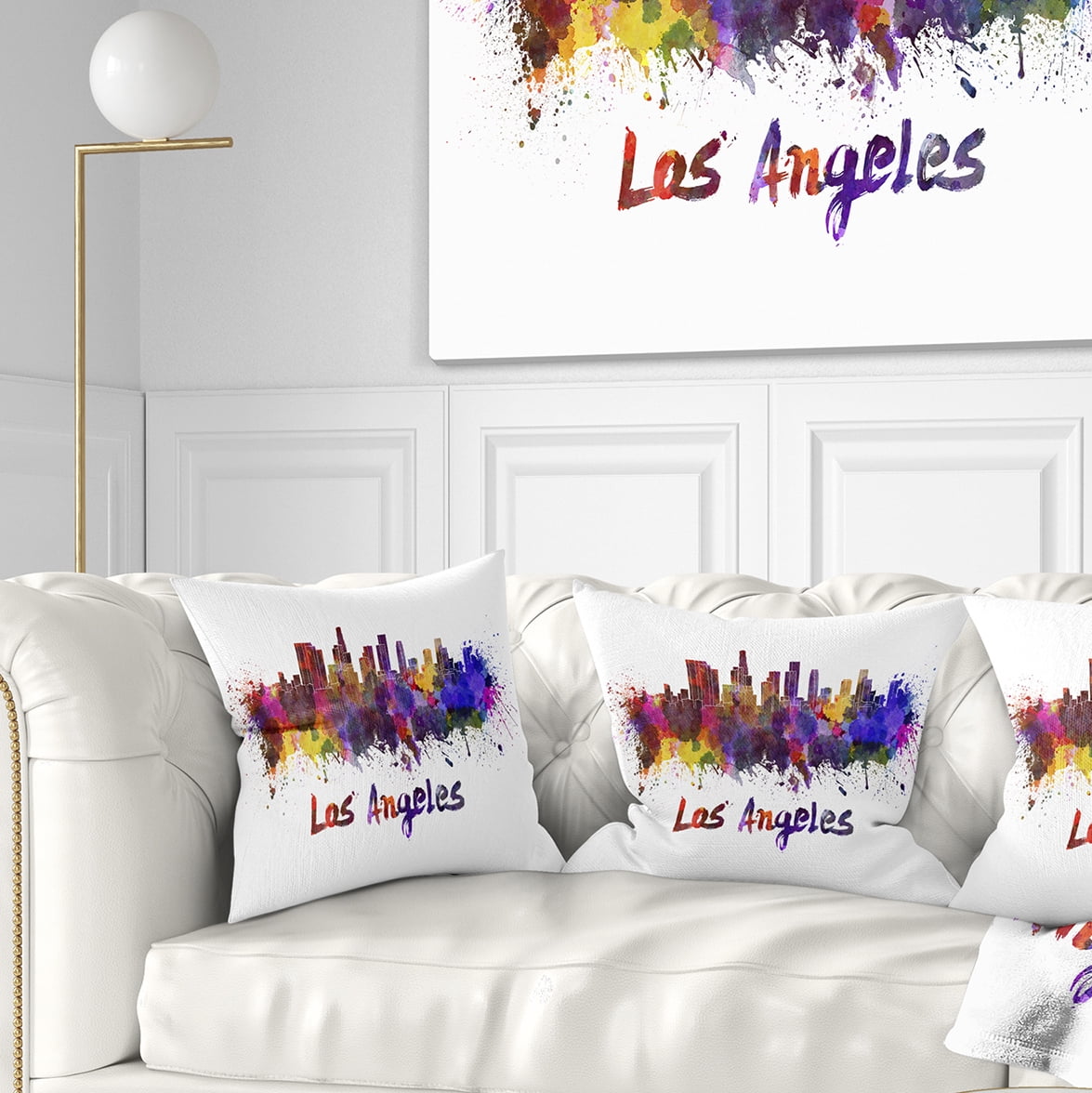 Designart Los Angeles Skyline - Cityscape Throw Pillow - 16x16