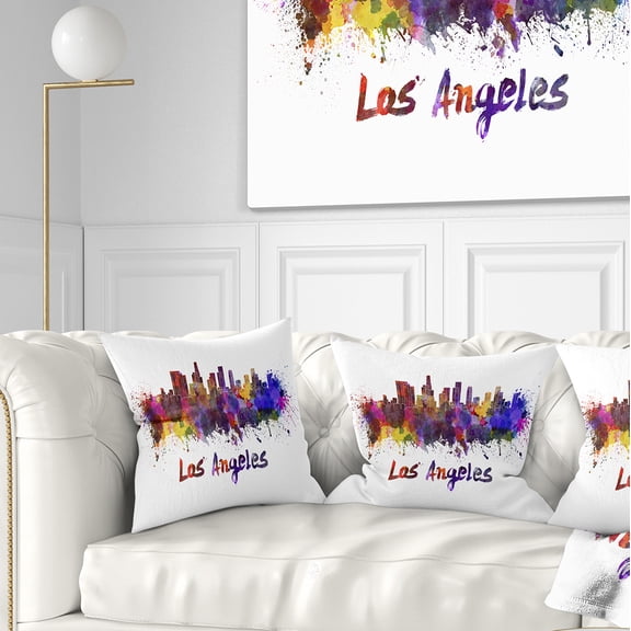Designart Los Angeles Skyline - Cityscape Throw Pillow - 16x16
