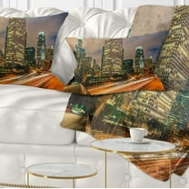 Designart Los Angeles Yellow Skyline Night - Cityscape Throw Pillow - 12x20