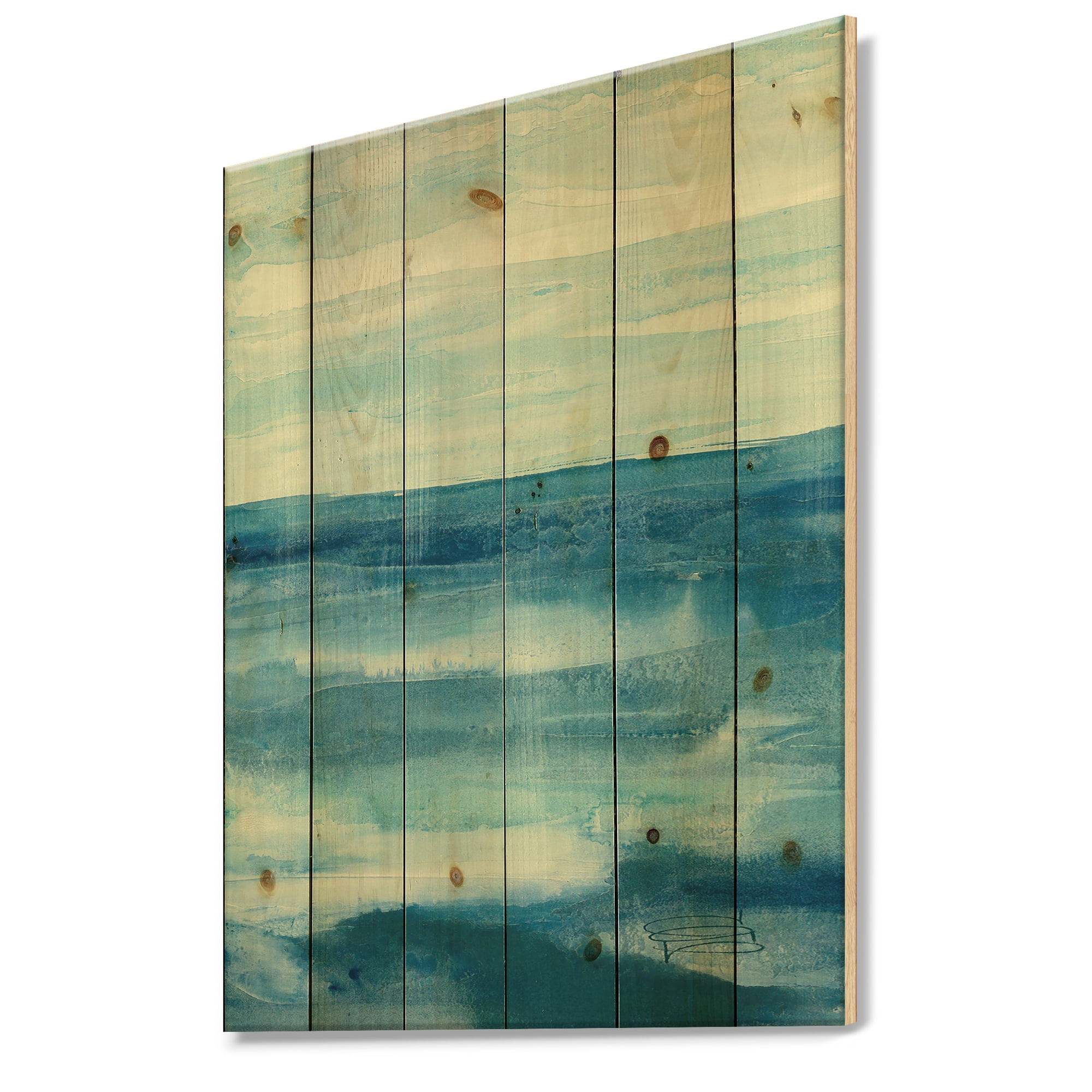 Designart 'Lost in Blue Panel' Nautical & Coastal Print on Natural Pine Wood