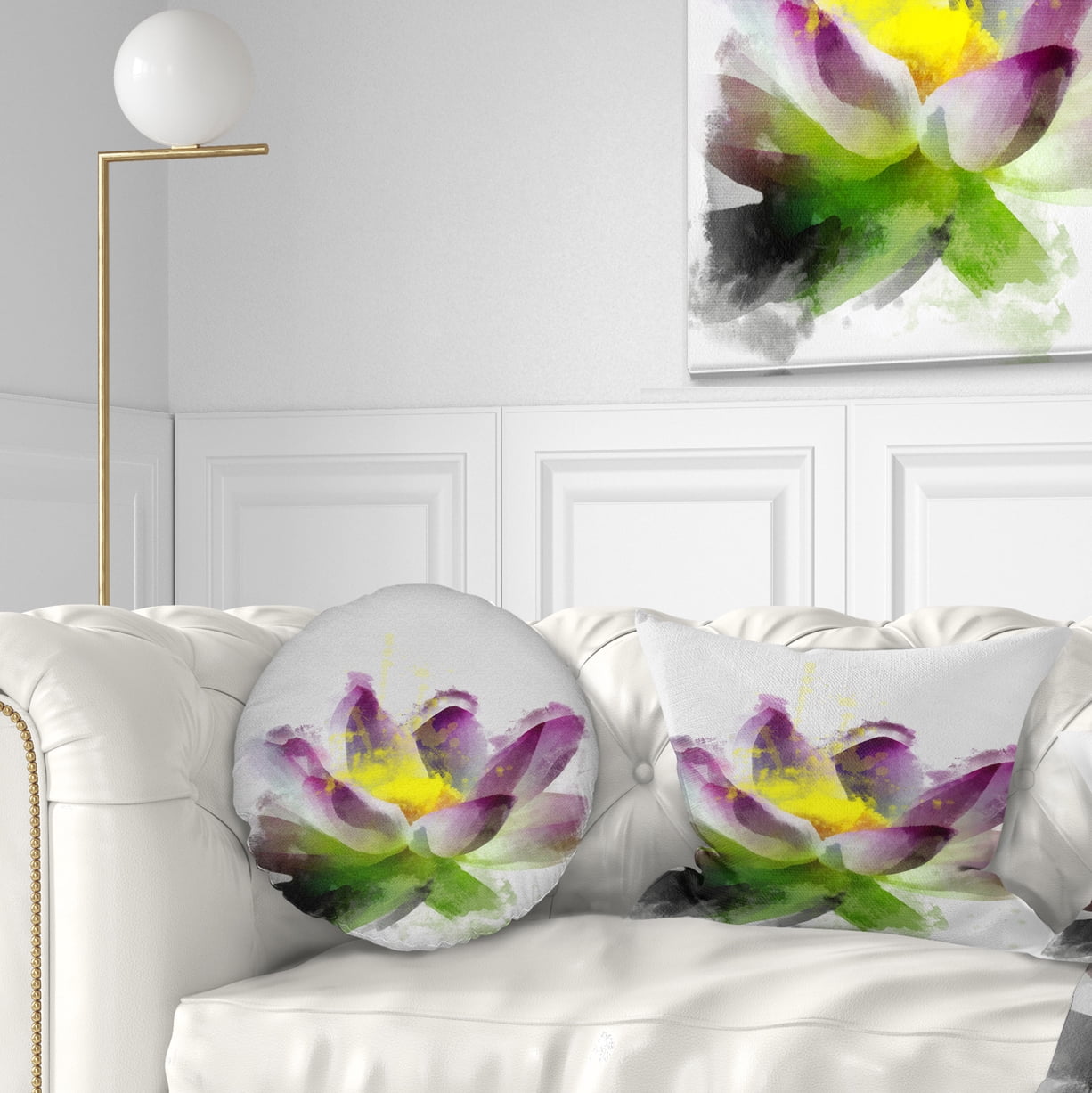 Designart Lotus Flower Sketch Watercolor - Floral Throw Pillow - 12x20
