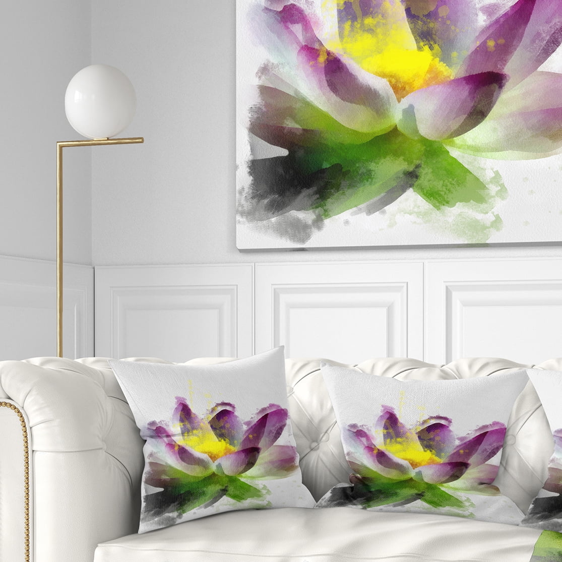 Designart Lotus Flower Sketch Watercolor - Floral Throw Pillow - 18x18
