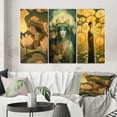 thumbnail image 1 of Designart "Lotus Goddess Faded Retro Hues" Woman Floral Wall Art Set Of 3 - Glam Green Gallery Set For Office Decor, 1 of 6
