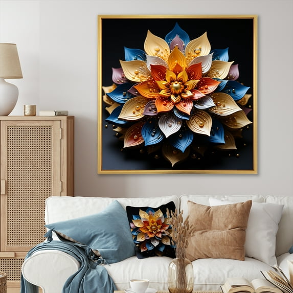 Designart "Lotus Meditation In Hindu Mandala" Hinduism Floater Framed Wall Art Living Room