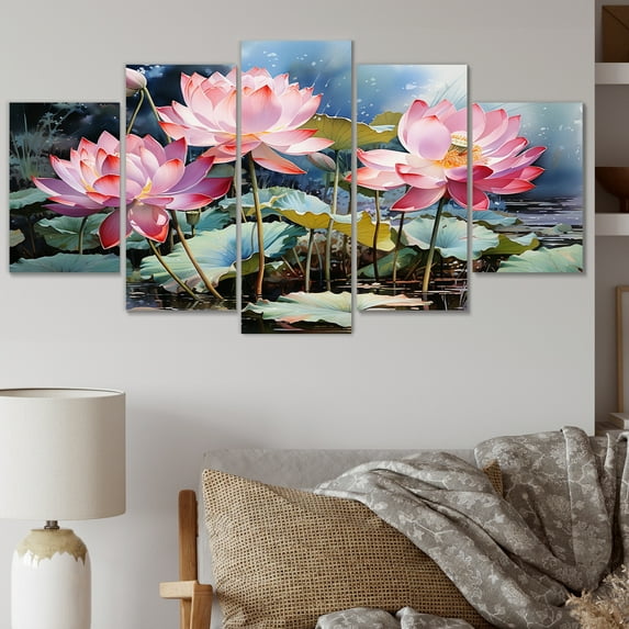 Designart "Lotus Pond China Art painting I" Chinese Wall Art Prints Set