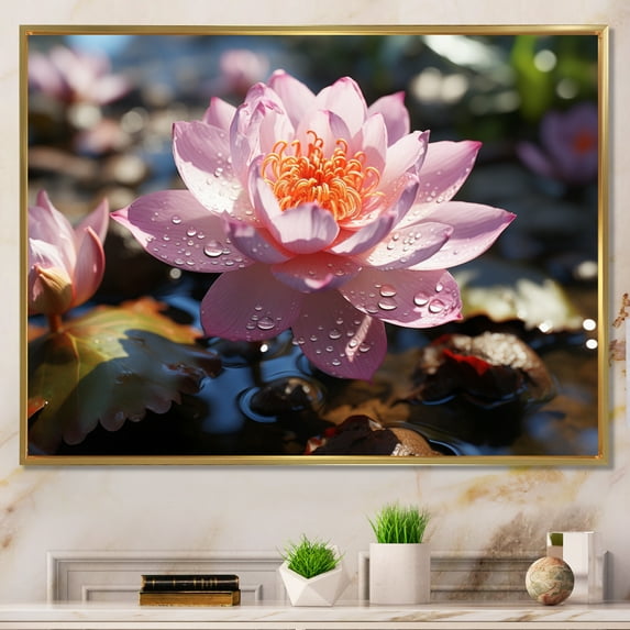 Designart "Lotus Serenity Symbol of Purity II" Floral Floater Framed Canvas Print