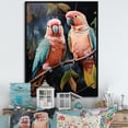 thumbnail image 1 of Designart "Love Birds Whispering Whimsically I" Parrot Floater Framed Wall Art Prints, 1 of 5