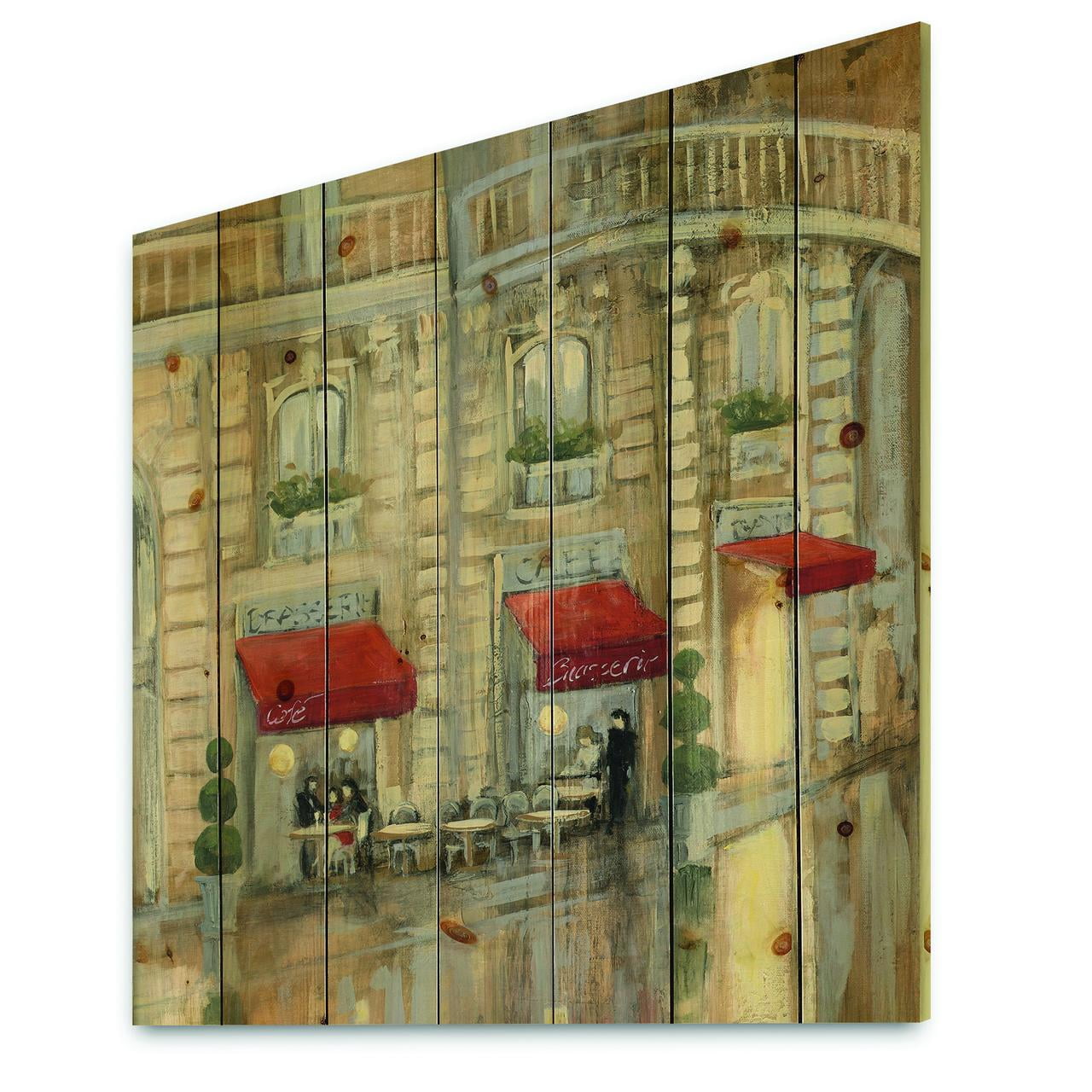 Designart 'Love Couple in Paris II' Romantic French Country Print on Natural Pine Wood