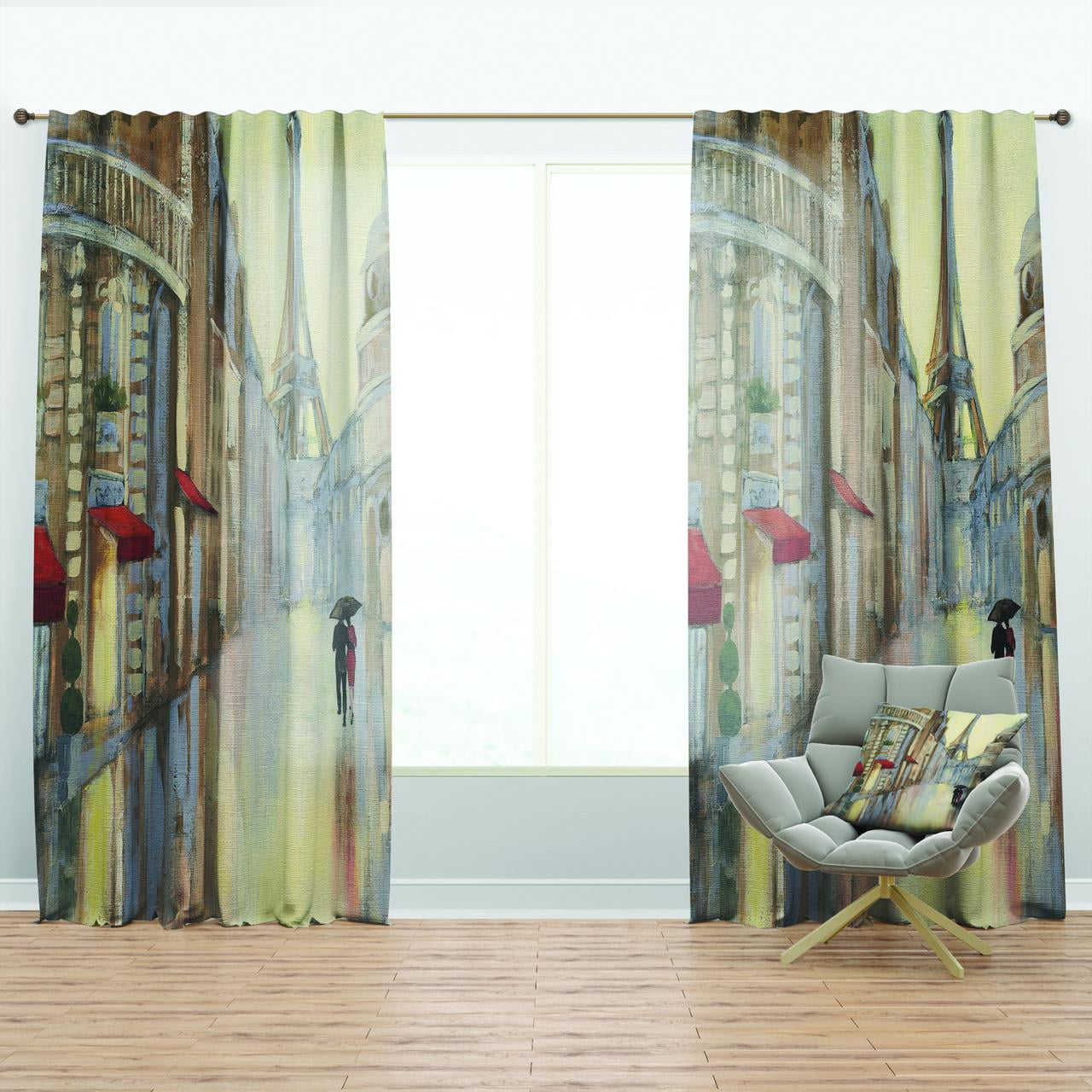 Designart 'Love Couple in Paris III' Romantic Curtain Panel
