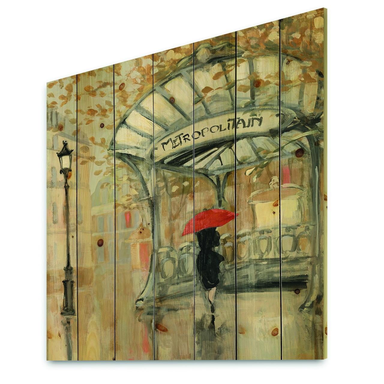 Designart 'Love Girl in Paris' Romantic French Country Print on Natural Pine Wood