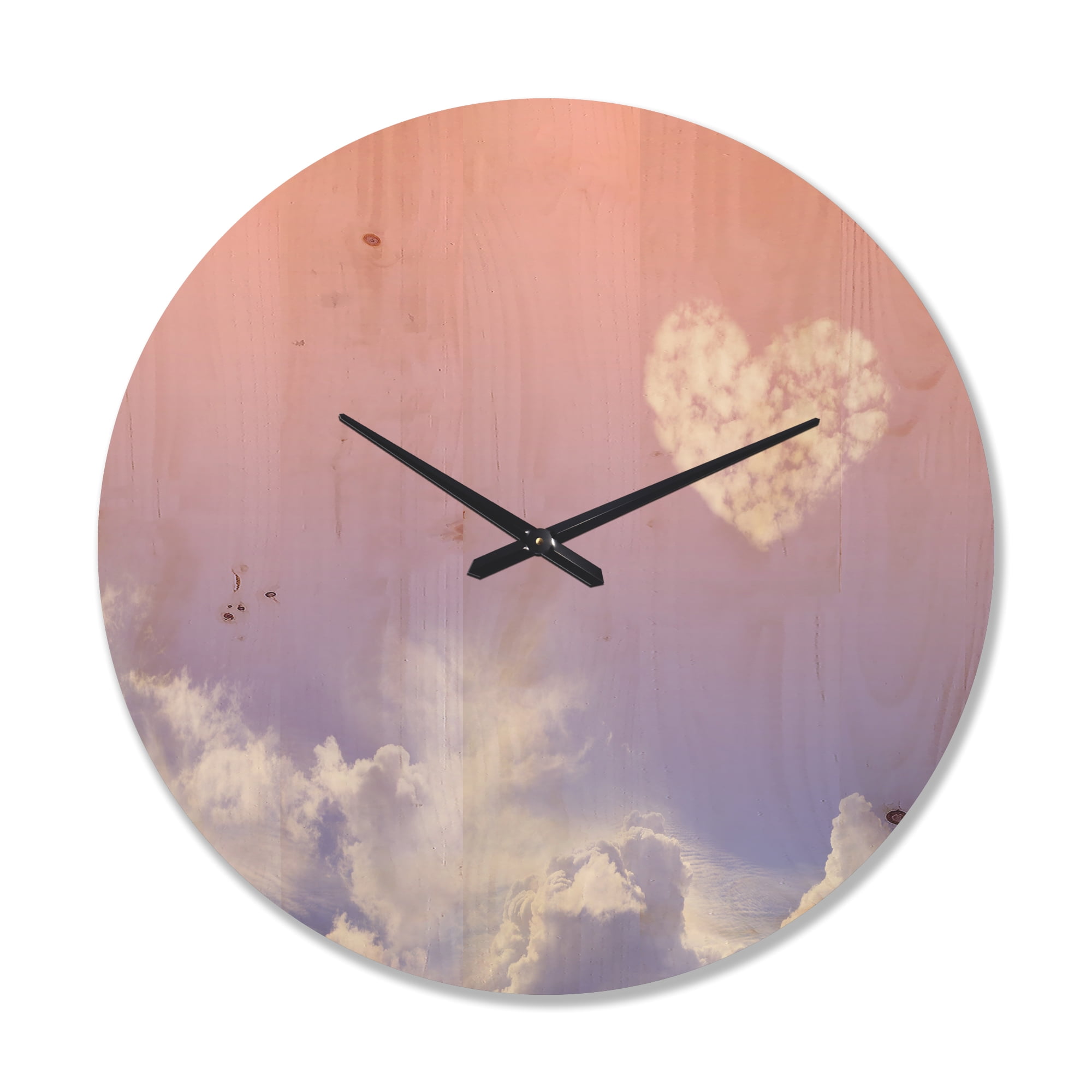 Designart 'Love is in the Air Cloud Heart' Modern Wood Wall Clock