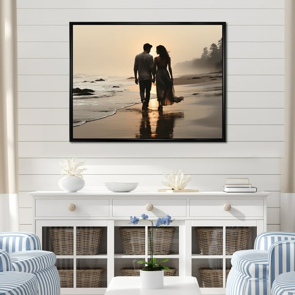 Designart "Loved Ones on the Beach in a Photo IV" Nautical & Beach Floater Framed Canvas Art Print