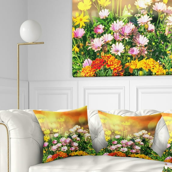 Designart Lovely Multi Color Little Flowers - Floral Throw Pillow - 18x18