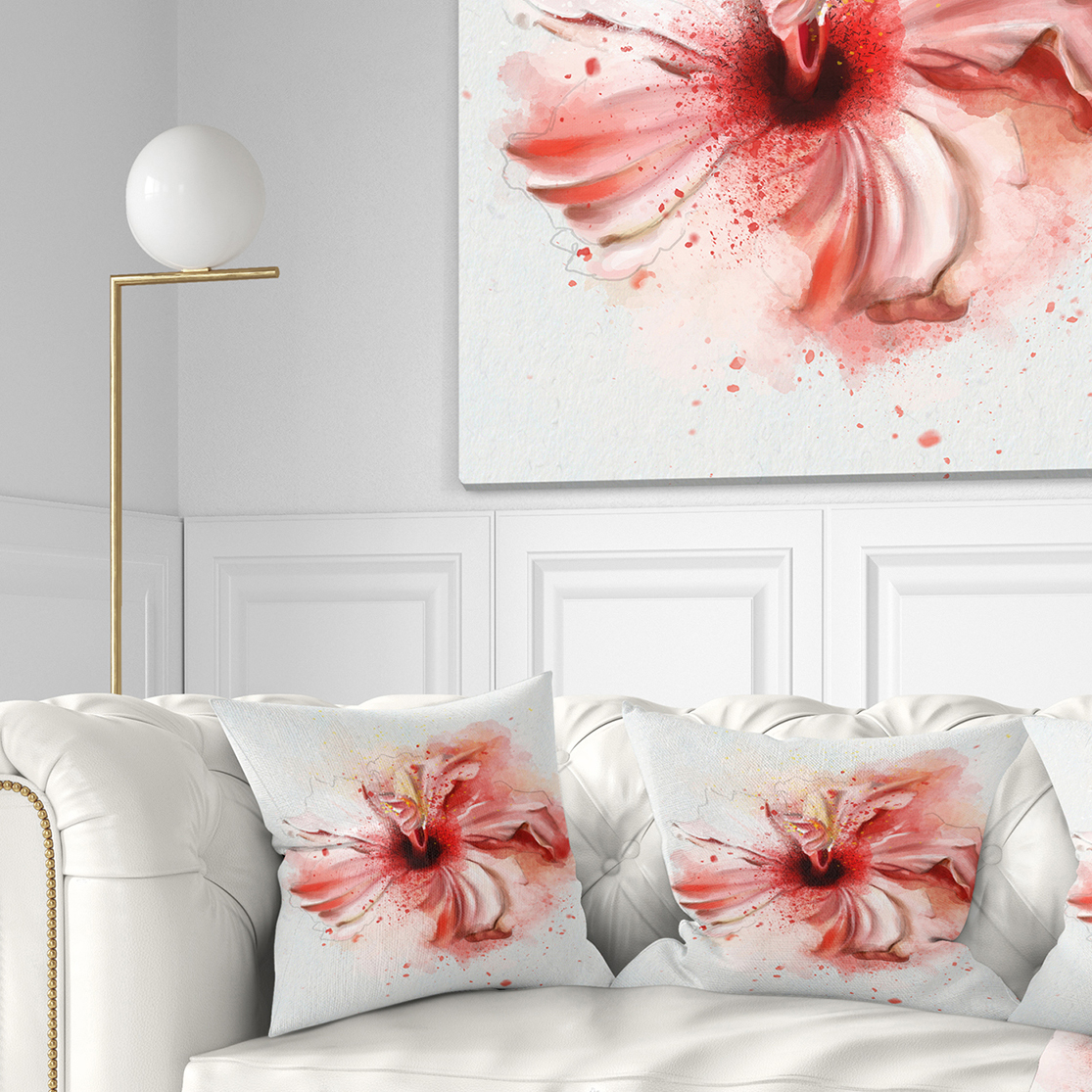Designart Lovely Pink Watercolor Flower - Flowers Throw Pillowwork - 18x18