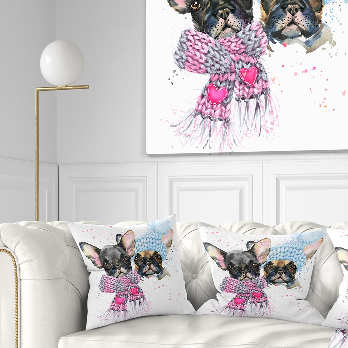 Designart Lovely Puppies with Neck Shawls - Contemporary Animal Throw Pillow - 18x18