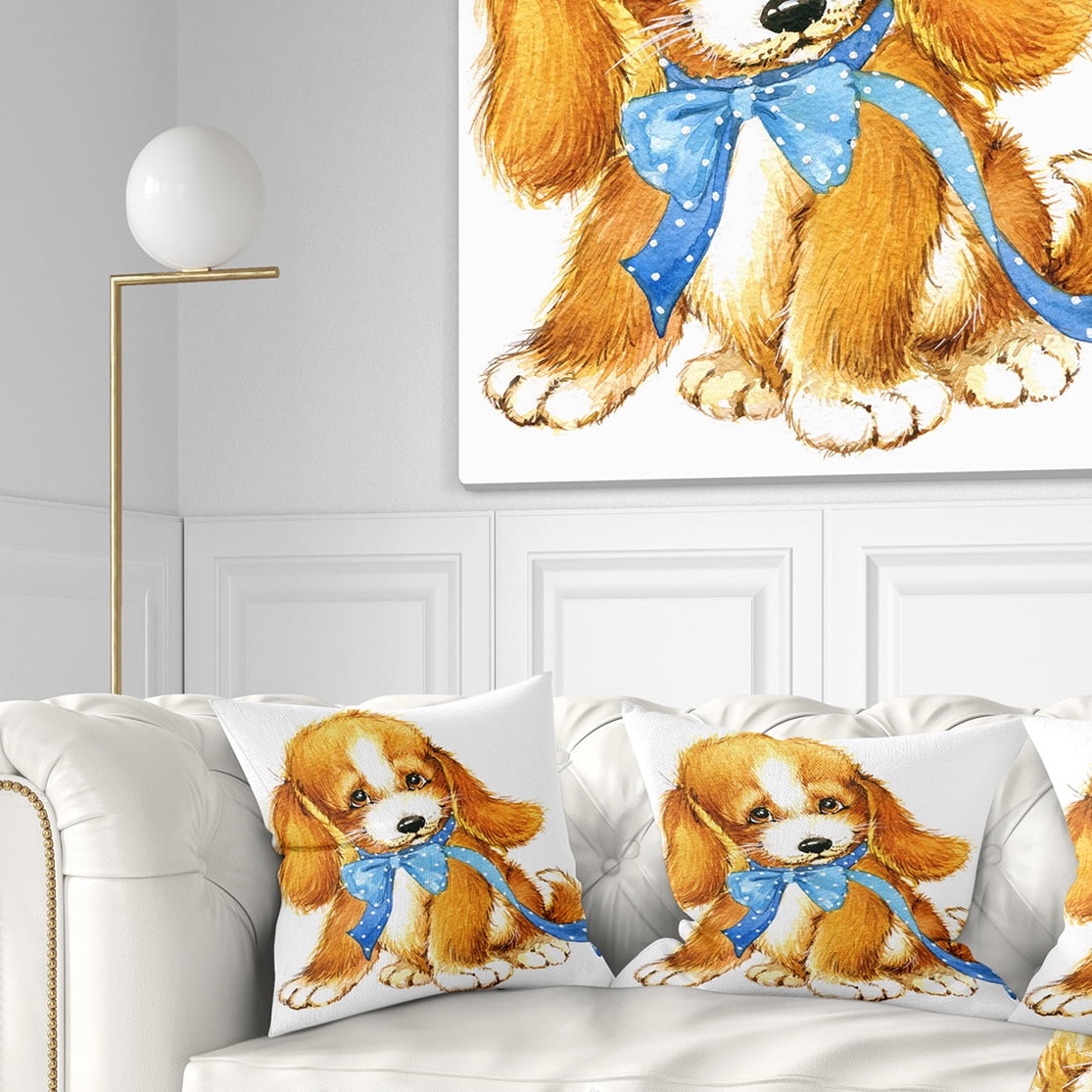 Designart Lovely Puppy Dog Watercolor - Contemporary Animal Throw Pillow - 16x16