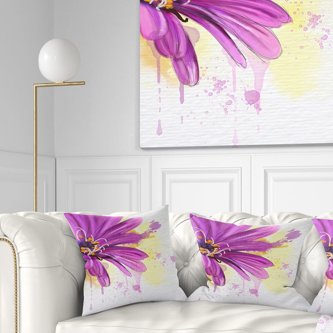 Designart Lovely Purple Flower Watercolor - Floral Throw Pillow - 18x18
