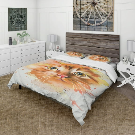 Designart 'Lovely Red Watercolor Cat' Animal Duvet Cover Set