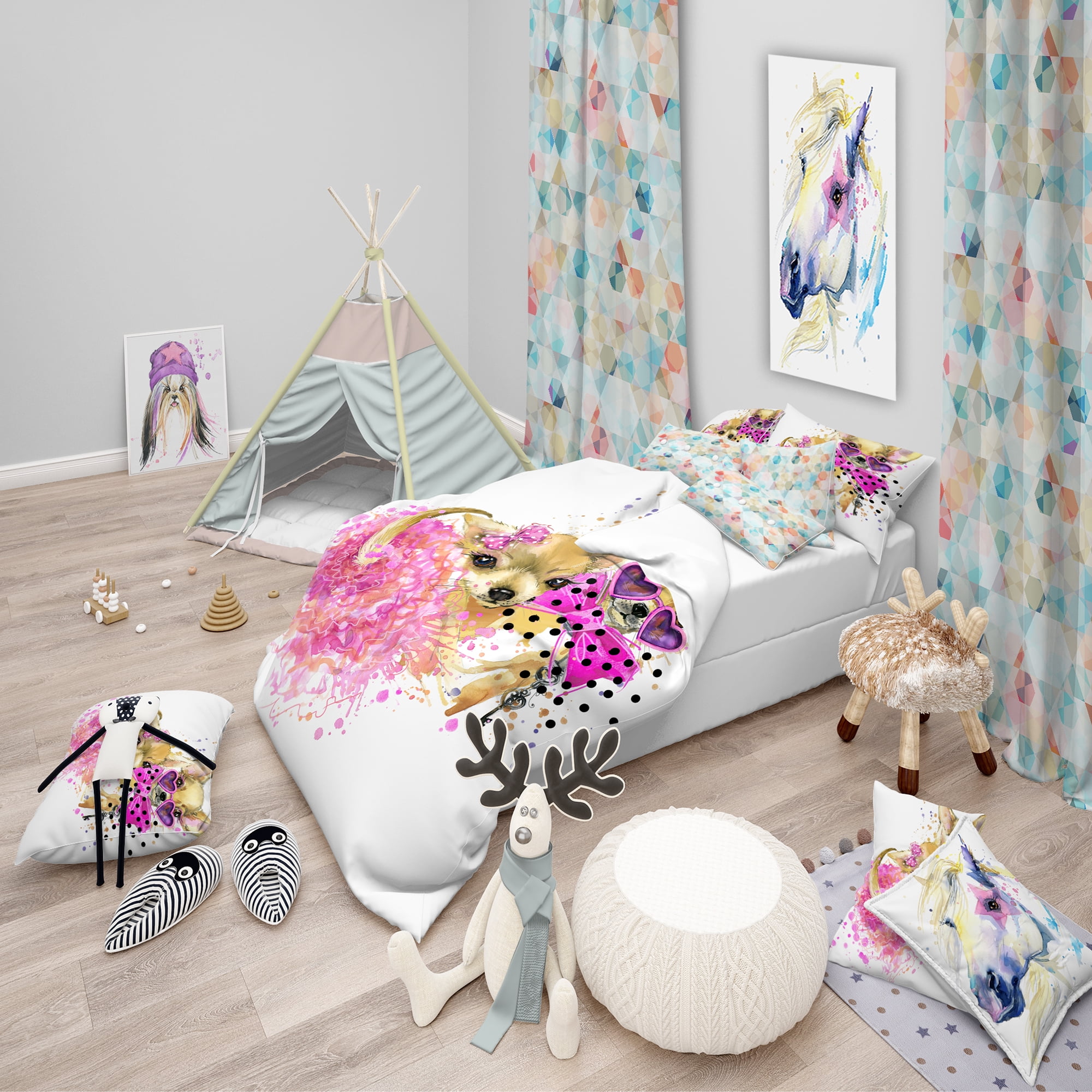Designart 'Lovely Sweet Dog Watercolor' Modern & Contemporary Duvet Cover Set