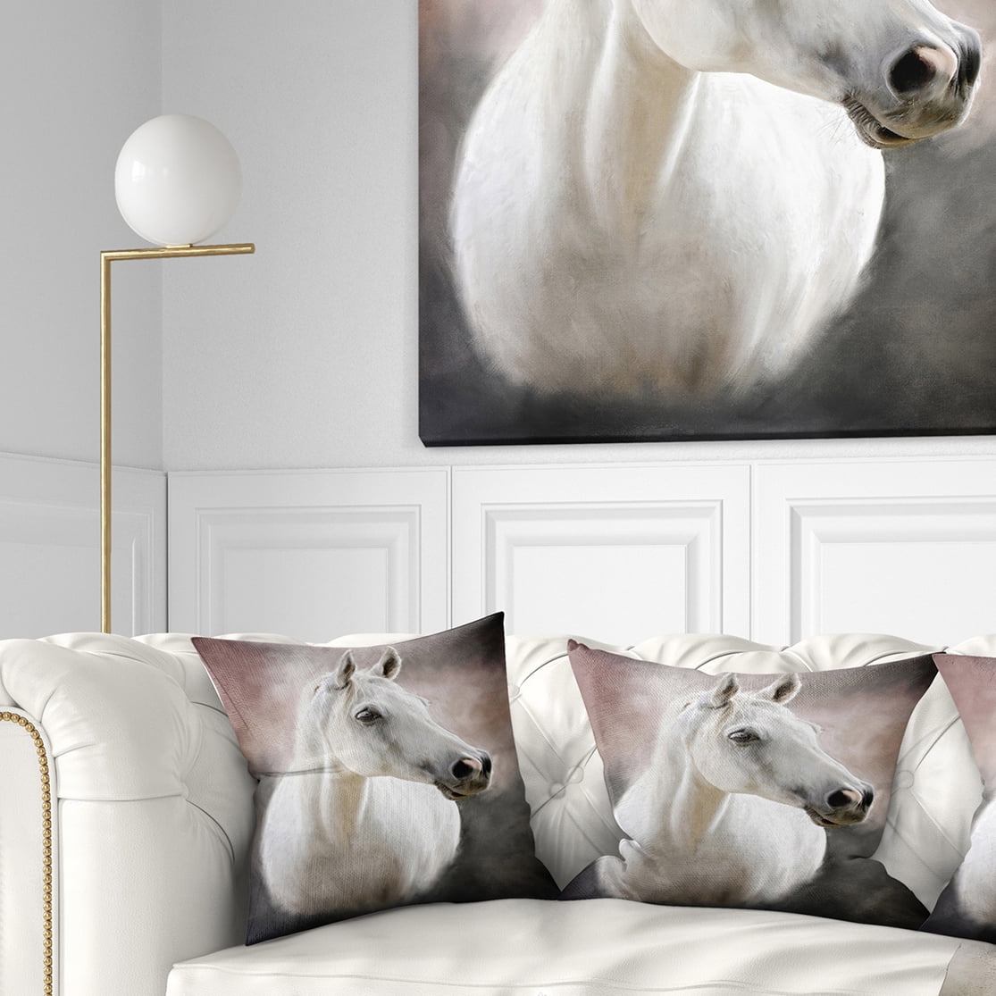 Designart Lovely White Horse - Animal Throw Pillow - 18x18