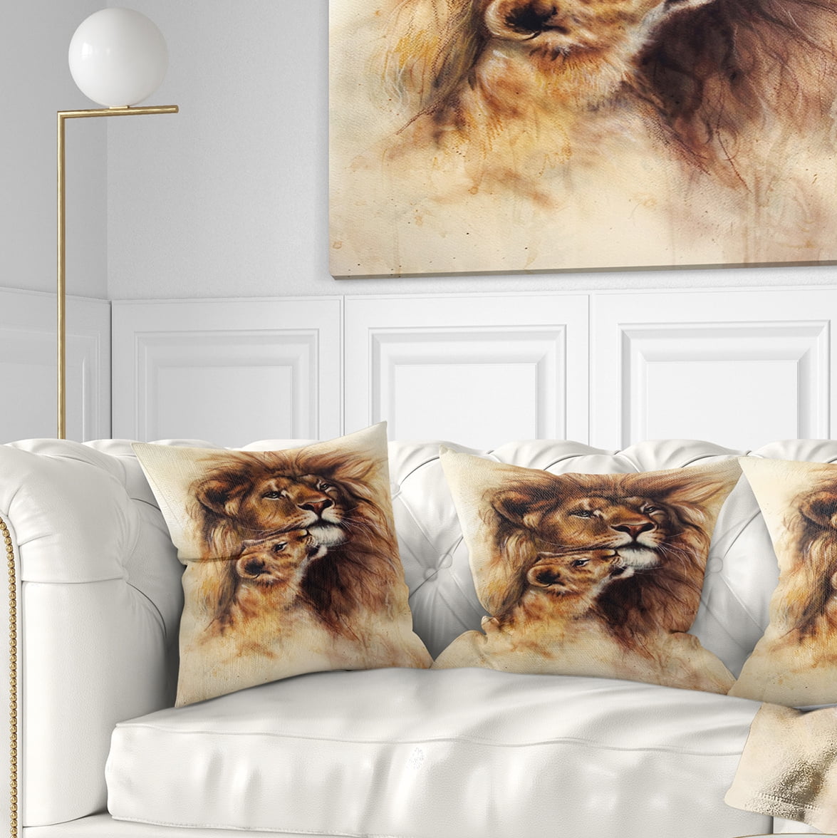 Designart Loving Lioness - Animal Throw Pillow - 18x18