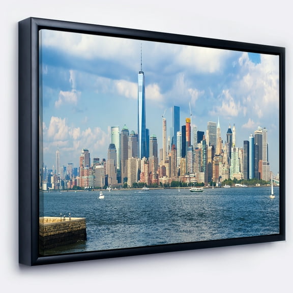 Designart ' Lower Manhattan Skyline Panorama ' Cityscape Framed Canvas Art Print