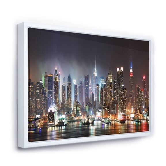 Designart ' Lower Manhattan Skyline Panorama ' Cityscape Framed Canvas Art Print