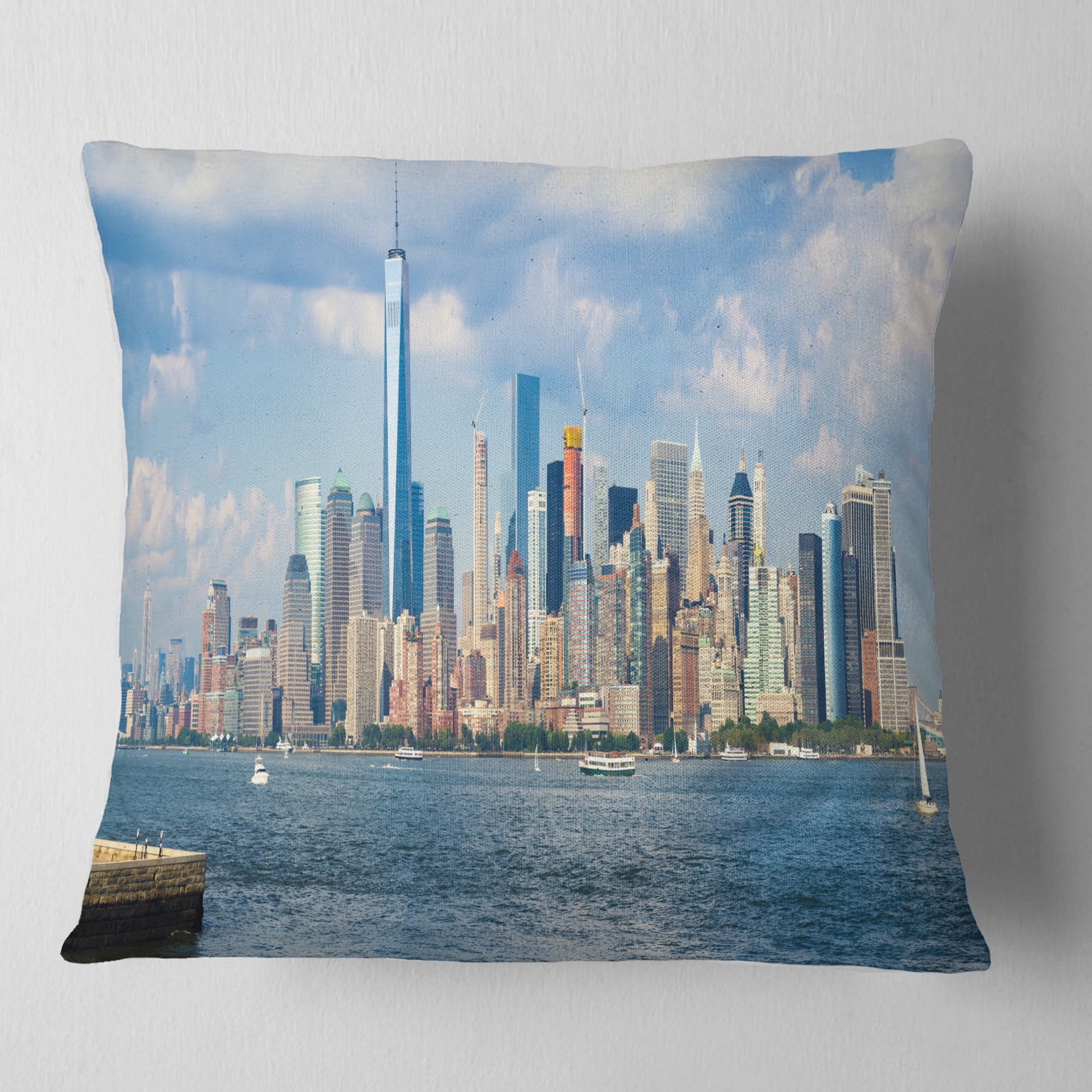 Designart Lower Manhattan Skyline Panorama - Cityscape Throw Pillow - 16x16