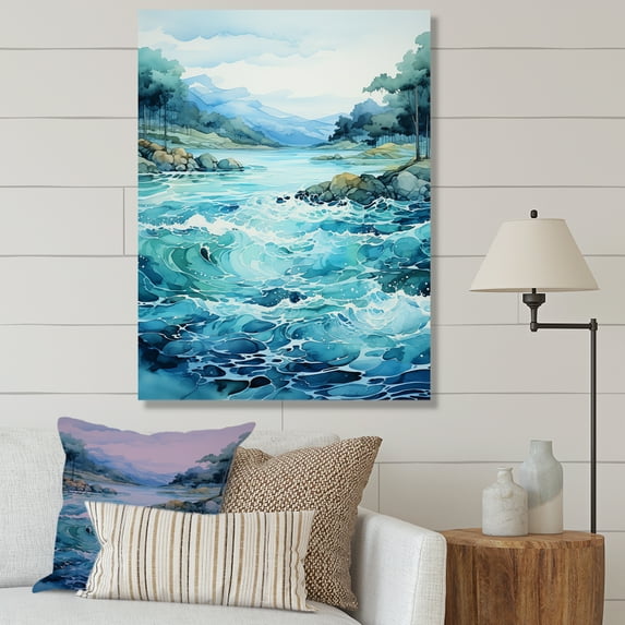 Designart "Lullaby By Mountain Lakes In Minimalism I" Minimalism Canvas Wall Art