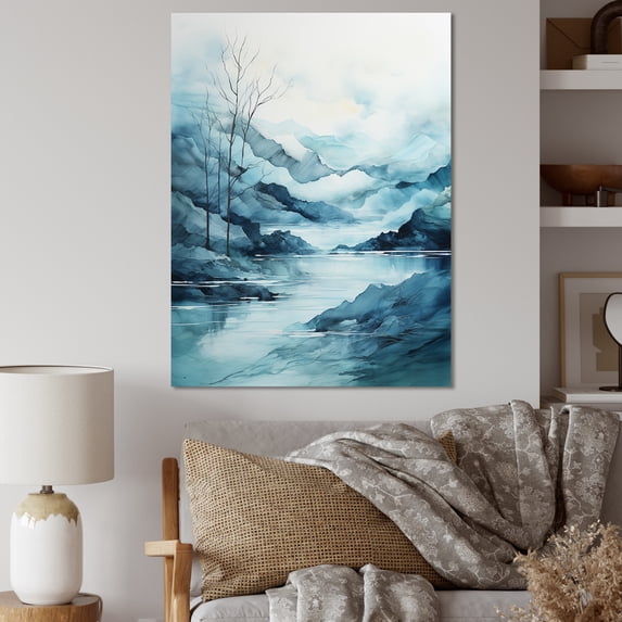 Designart "Lullaby By Mountain Lakes In Minimalism" Minimalism Wall Art Living Room