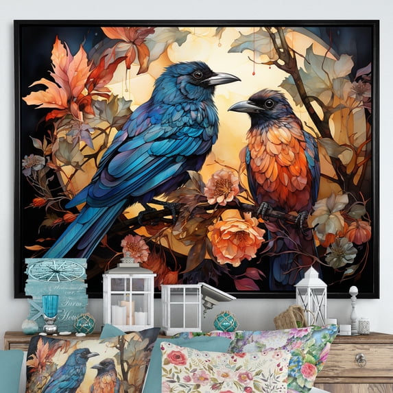 Designart "Luminous Rulers of the Crow" Animals Floater Framed Canvas Wall Art